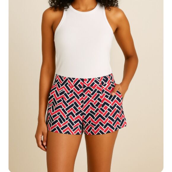 GAP Women’s Shorts Size 4 Cotton Red Navy Geometric Print Casual Summer - Picture 1 of 9